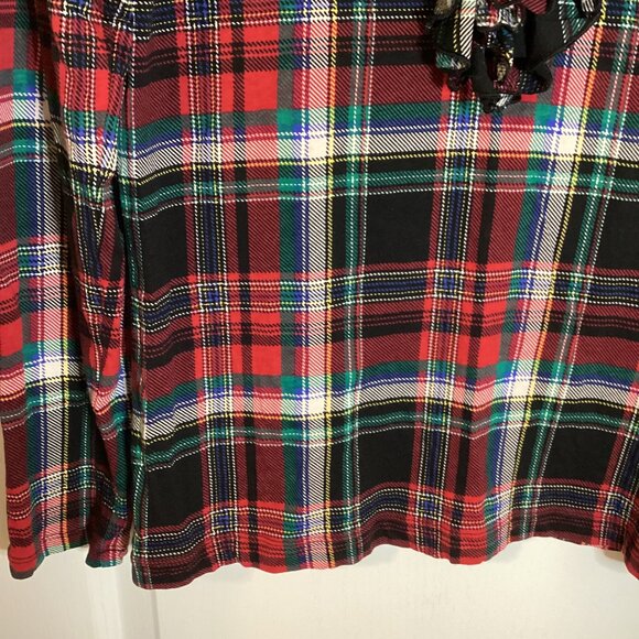 Lauren Ralph Lauren Women's Red Tartan Plaid Top Long Sleeve Blouse With Ruffles - Picture 4 of 8